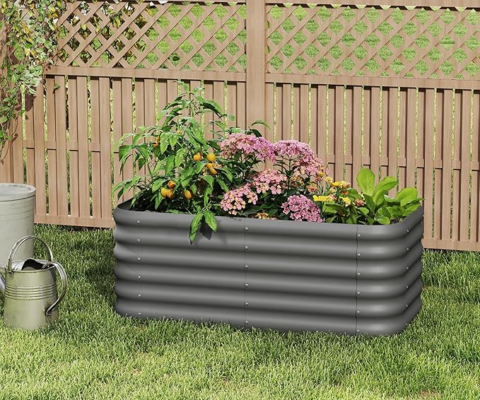 Galvanized Raised Garden Bed, Outdoor Planter Bed, Metal Planter Box for Gardening and Planting,4x2x1.5ft, Dark Grey