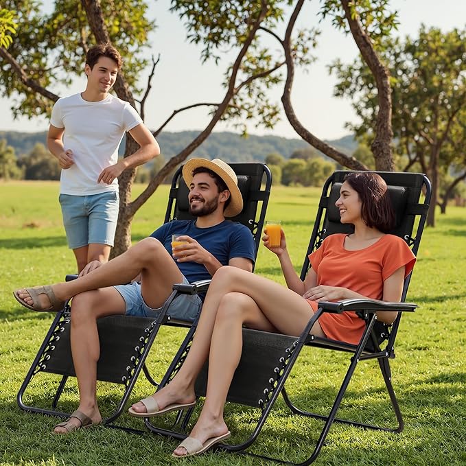Homall Zero Gravity Chair Patio Folding Lawn Lounge Chairs Outdoor Lounge Gravity Chair Camp Reclining Chair with Pillows for Poolside Backyard and Beach Set of 2 (Dark Black)