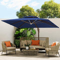 10 X 13 FT Cantilever Outdoor Patio Umbrella with Base Included Large Heavy Duty 360° Rotation Double Top Offset Rectangular Umbrellas with Led Lights for Backyard Outside Deck, NAVY