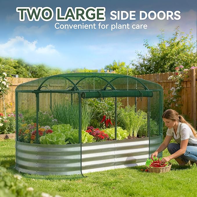 Raised Garden Bed with Self-Watering System, 6x3x1 ft Elevated Planter Boxes Outdoor with Mesh Cover, Oval Galvanized Raised Beds for Gardening,Vegetables,Flowers, Backyard, Patio