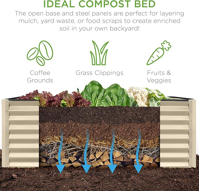 Best Choice Products 6x3x2ft Outdoor Metal Raised Garden Bed, Deep Root Box Planter for Vegetables, Flowers, Herbs, 269 Gallon Capacity, 100% Non Toxic Materials - Beige