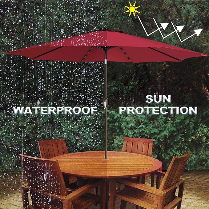 Blissun 9' Outdoor Patio Umbrella, Outdoor Table Umbrella, Yard Umbrella, Market Umbrella with 8 Sturdy Ribs, Push Button Tilt and Crank