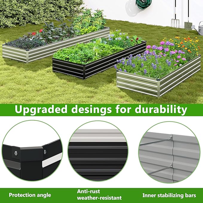 2PCS 12x3x1ft Galvanized Raised Garden Bed Kit, Galvanized Planter Raised Garden Boxes Outdoor, Large Metal Raised Garden Beds for Vegetables,Black