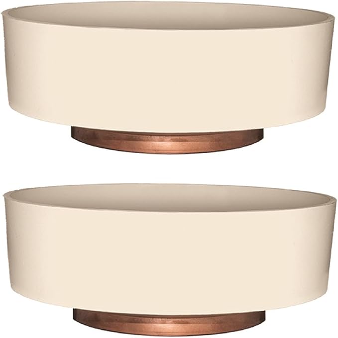 The HC Companies 8 Inch Round Plastic Succulent Capri Bowl Decorative Indoor Flower Succulent Planter Pot with Drain Plug Hole, Vanilla Bisque (2 Pack)