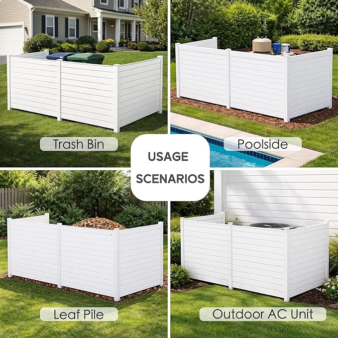 Kozyard 50" W x 48" H Outdoor Privacy Screens Aluminum Post, Air Conditioner Fence Panels, Pool Equipment Enclosure, Trash Can Screens Fence Kit for Outside Backyard Patio (White/4Panels)