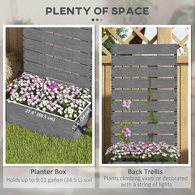 Outsunny Raised Garden Bed with Trellis for Climbing Plants, Planter Box with Self Draining Gap, Freestanding Trellis Planter for Outdoor, Patio, Deck, 28.25" x 15" x 59", Gray