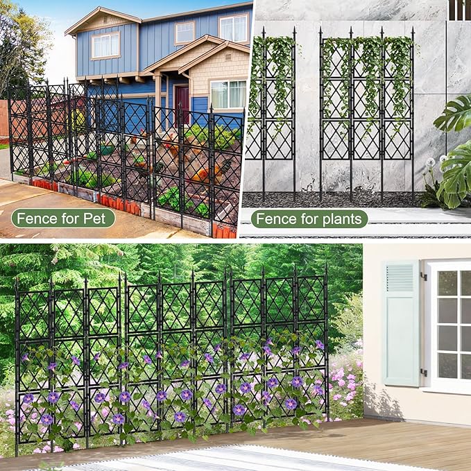 5.25FT Garden Trellis for Climbing Plants Outdoor, Black Iron Pipe Support Fence,Metal Wall Lattice Climbing Frame for Potted Plants Indoor for Ivy Vines Vegetable Flower, Patio, Lawn, Yard, Backyard