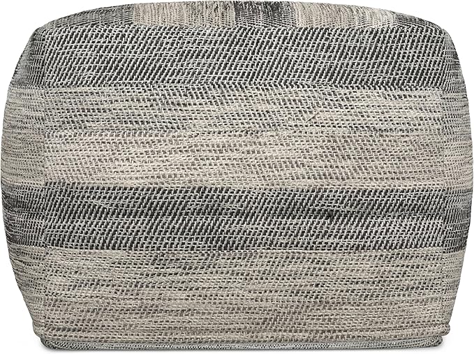 SIMPLIHOME Clay Square Pouf - 18 inch Wide Upholstered Cotton Ottoman in Grey Melange, Boho Footstool, Decorative Cube Pouf or Extra Seating for Living Room, Bedroom, or Kids Room, Assembled