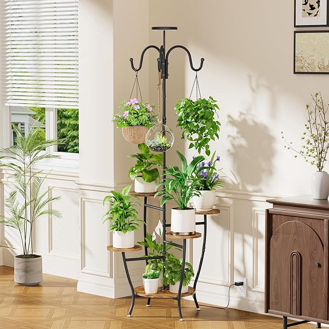 Plant Stand Indoor with Grow Light - 72" Tall Plant Shelf Indoor, 5 Tiered Corner Plant Stands for Indoor Plants, Hanging Plant Holder Flower Display Holders for Living Room, Balcony Decor