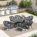 PURPLE LEAF 7 Pieces Outdoor Dining Set with Patio Aluminium Dining Table and Wicker Rattan Chairs Modern Furniture Cushions Sets for Backyard Indoor Decor Kitchen Grey