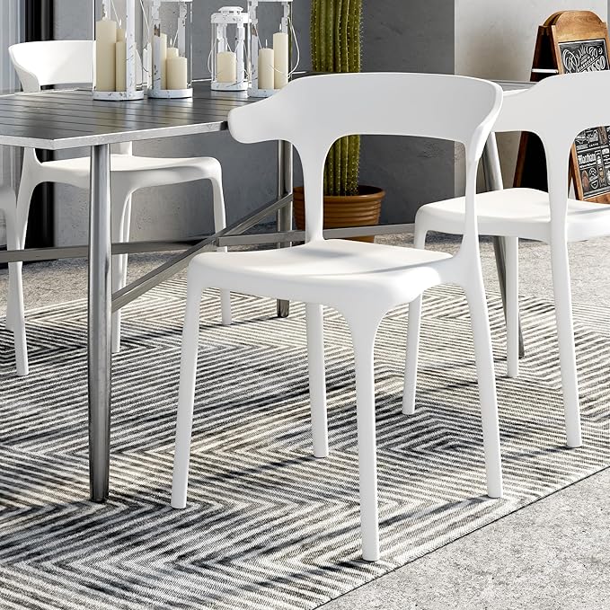 VECELO 4 Pack Plastic Stacking Chairs, Stackable Dining Chairs for Kitchen Restaurant Patio, Portable Indoor Outdoor Use, No Assembly Required, White