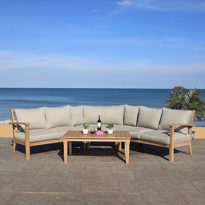 SAFAVIEH Couture Outdoor Patio Furniture Collection – Santa Cruz Coffee Table, Natural Eucalyptus Wood Slatted Top, Modern Outdoor Accent Table (CPT1016A)