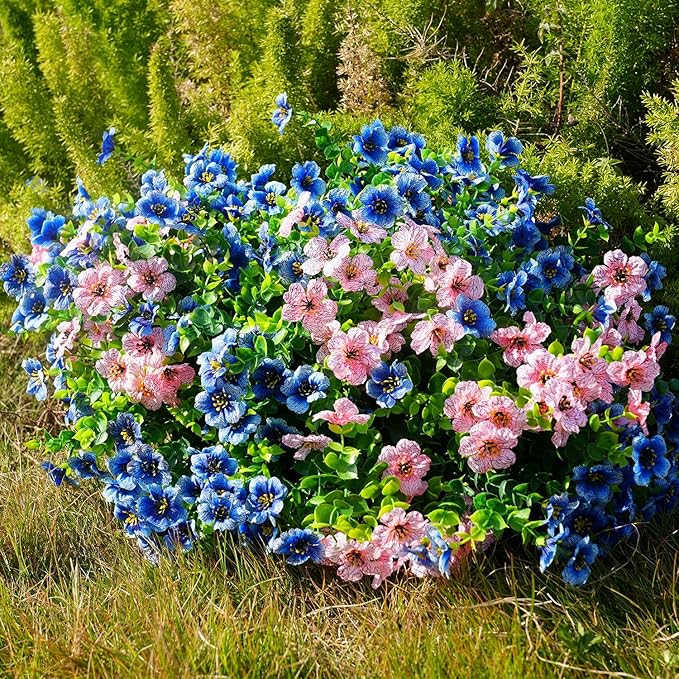 Artificial Flowers for Outdoor, UV Resistant Fake Silk Flowers, Realistic Faux Plants for Outside Indoor Porch Patio Window Box Planter Home Decor (20, Pink)