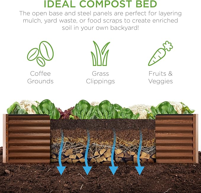 Best Choice Products 8x4x2ft Outdoor Metal Raised Garden Bed, Deep Root Planter Box for Vegetables, Herbs & Flowers, 478-Gallon Capacity, 100% Non Toxic Materials - Wood Grain