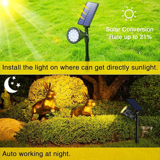 ROSHWEY Solar Spot Lights Outdoor Spotlight 18 LED Waterproof Landscape Spotlight for Garden Lawn Backyard Patio Porch Wall Deck Garage (WarmWhite- 2 Pack)