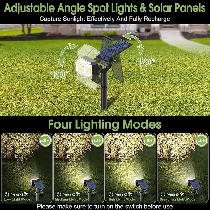 102 LED Solar Spot Lights Outdoor Waterproof IP65, Adjustable Landscape Spotlights, [2 Pack/4 Modes] Auto On/Off Solar Powered Flood Lights for Outside Yard Garden Wall Pathway (Cool White)