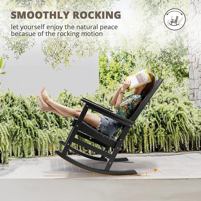 LUE BONA Outdoor Rocking Chairs Set of 4, Weather Resistant HDPS Poly Rocker Chairs, 350lb Heavy Duty, Oversized Porch Rocker for Adult, High Back Smooth Rocking Chairs for Outdoor & Indoor, Gray