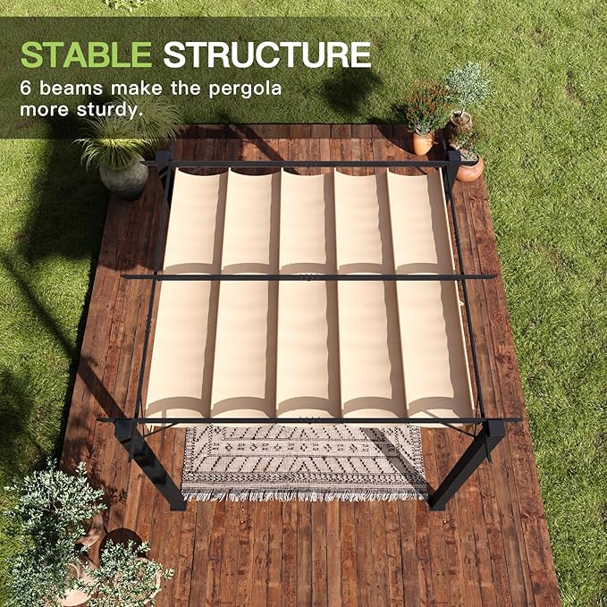 Aoxun 10'x10' Outdoor Pergola, Patio Aluminum Pergola with Upgraded Retractable Canopy, Heavy Duty Metal Pergolas and Gazebos with Adjustable Sun Shade Cover for Modern Backyard, Deck, Garden
