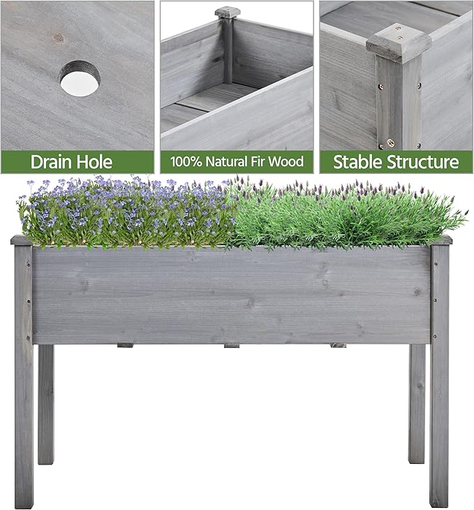 Yaheetech 2pcs Raised Garden Bed Outdoor Horticulture with Legs Elevated Wood Raised Planter Boxes w/Stable Rectangle Structure Standing Planter for Vegetables Flowers Herbs Planting, Gray
