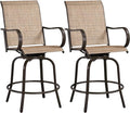 Yaheetech Patio Swivel Barstools Outdoor Chairs Set of 2, High Bistro Stools Outdoor Furniture, All-Weather Patio Stools for Outside, Beach, Lawn, Poolside and Garden, Brown