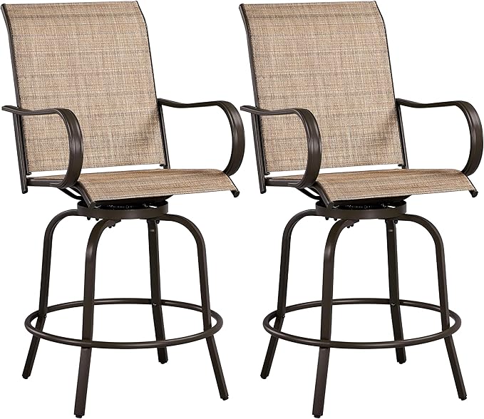 Yaheetech Patio Swivel Barstools Outdoor Chairs Set of 2, High Bistro Stools Outdoor Furniture, All-Weather Patio Stools for Outside, Beach, Lawn, Poolside and Garden, Brown