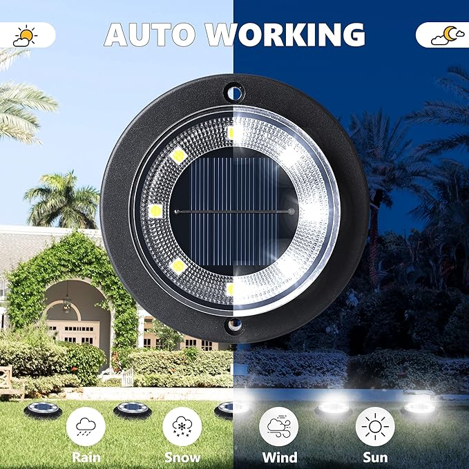 Flacchi Solar Lights Outdoor - Solar Powered Ground Lights Outdoor Solar Disk Light Waterproof Landscape Light for Patio Yard Pathway Walkway Driveway (Cool White, 8 Pack)