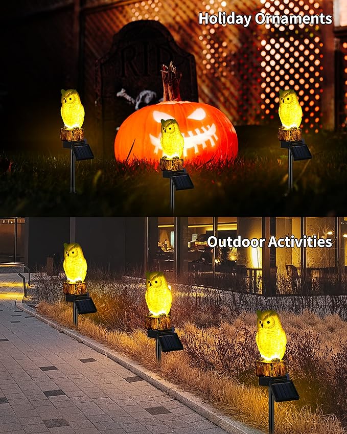 iStatue 2PC Solar Owl Garden Stake Lights, Handcrafted Resin Owl Outdoor Decor with Soft Warm Light, Solar Powered Lawn & Pathway Accent Gardening Gift (2-Pack, Owl)
