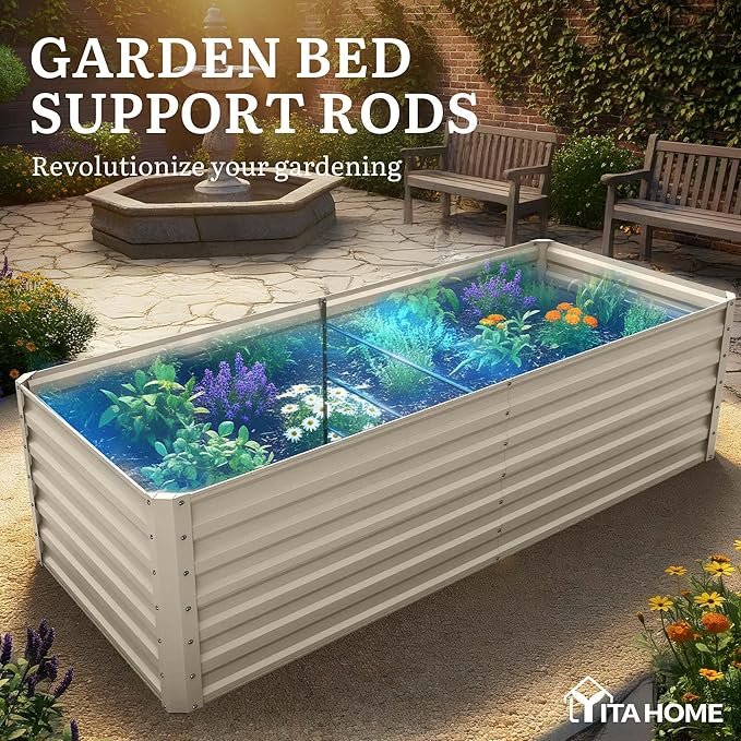 YITAHOME 6x3x2ft 2pcs Large Raised Garden Bed Kit, Galvanized Metal Planter Box with Gloves, Support Rod, Outdoor Above Ground Planters for Plants Vegetables Flowers, Cream Yellow