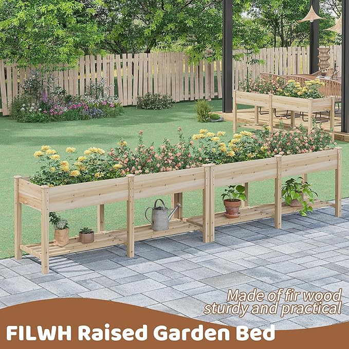 FILWH Raised Garden Bed with Legs Elevated Wooden Planter Box Stand Large Planter Stand Box for Fruits Vegetables Flowers with Divider with Bag - 72 * 24 * 30.5IN