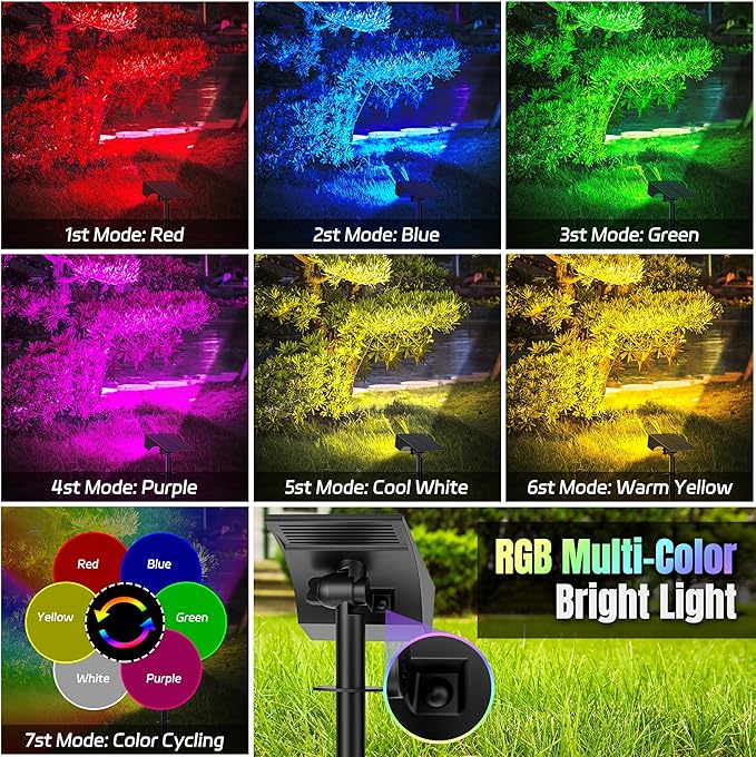 Solar Spot Lights Outdoor Color Changing, [7 Mode/12 Pack] Christmas Landscape Spotlights, Solar Lights Outdoor Waterproof,Led Powered Flood Light for Halloween Pathway Yard Garden Tree Walkway