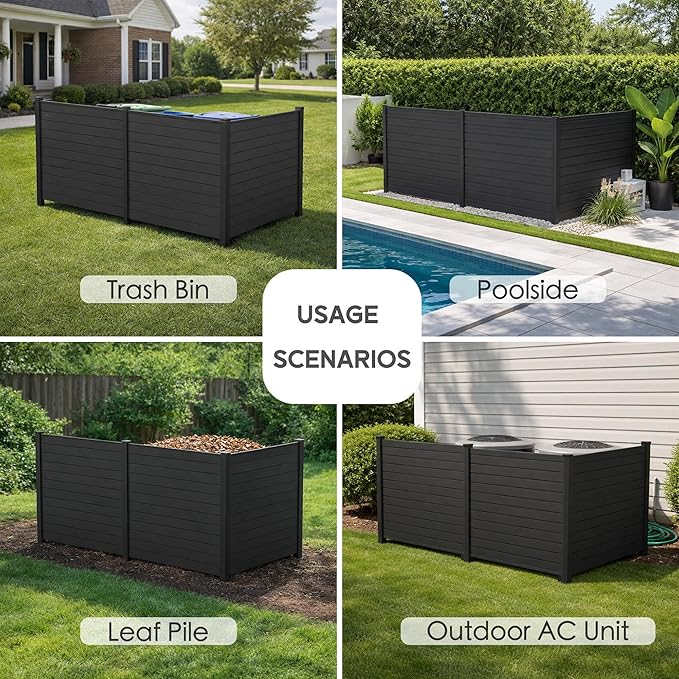 Kozyard 50" W x 48" H Outdoor Privacy Screens Aluminum Post, Air Conditioner Fence Panels, Pool Equipment Enclosure, Trash Can Screens Fence Kit for Outside Backyard Patio(Black/3Panels)