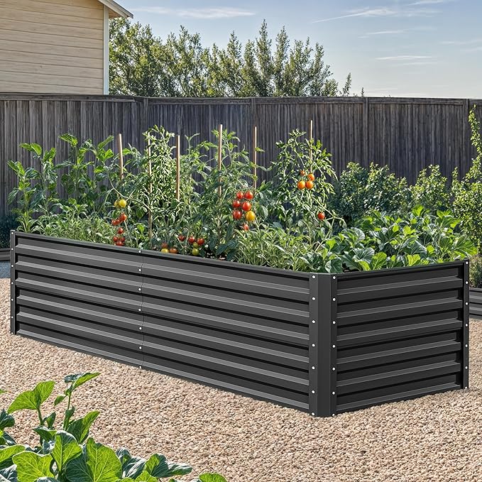 YITAHOME 6x3x2ft 2pcs Large Raised Garden Bed Kit, Galvanized Metal Planter Box with Gloves, Ground Nails, Support Rod, Outdoor Above Ground Planters for Plants Vegetables Flowers, Black
