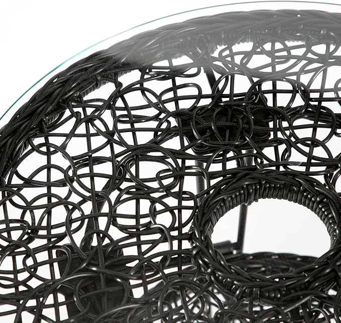 Furniture of America Ysar Boho 19-inch Round Coffee Table Outdoor with Tempered Glass Top and Metal Frame, Handcrafted Coastal Furniture for Patio, Poolside, Garden, Yard, Black