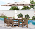 SERWALL 8-Piece Patio Dining Sets with 15FT Double Side Patio Umbrella, Outdoor HDPE Dining Furniture Set with Umbrella Hole Cut-Out Table and 6 Chairs, Brown（Umbreall Base not Included）