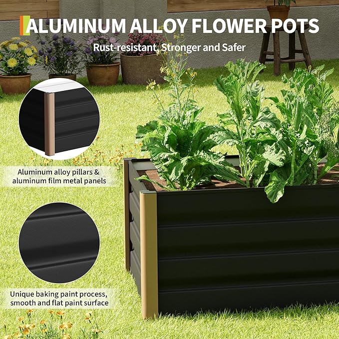 Garvee Large Aluminum Raised Garden Bed 6.5' x 2.5' x 16", Open-Bottom Jumbo Size for Serious Gardening, with Rounded Safety Corners & Anti-Cut Trim, Outdoor Planter Box Kit, Gray