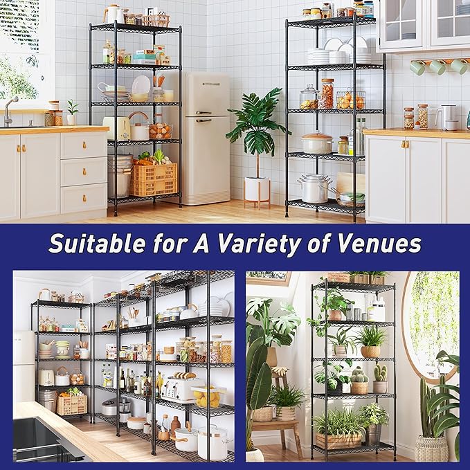 5-Tier Shelf 1010LBS Storage Shelves Adjustable Wire Shelving Metal Shelving Unit Storage Rack for Kitchen Pantry Closet Laundry School Commercial 59.4" Hx21.5 W x13.6 D