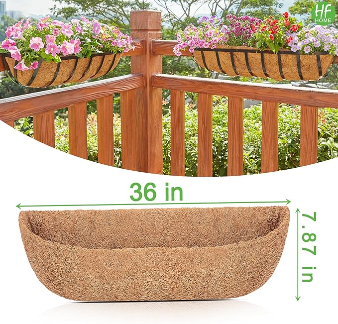 HFHOME 2PCS 36 Inch Coco Liners for planters, Horse Trough Half Moon Shape Replacement Coconut Planter Hanging Basket Liners for Window Box Hanging Trough Planter