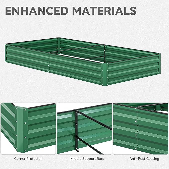 YITAHOME 96x48x12 in 2pcs Galvanized Raised Garden Bed Kit, Large Metal Planter Box with Gloves, Safety Rubber & Support Rod, Outdoor Flower Bed for Plants Vegetables, Green