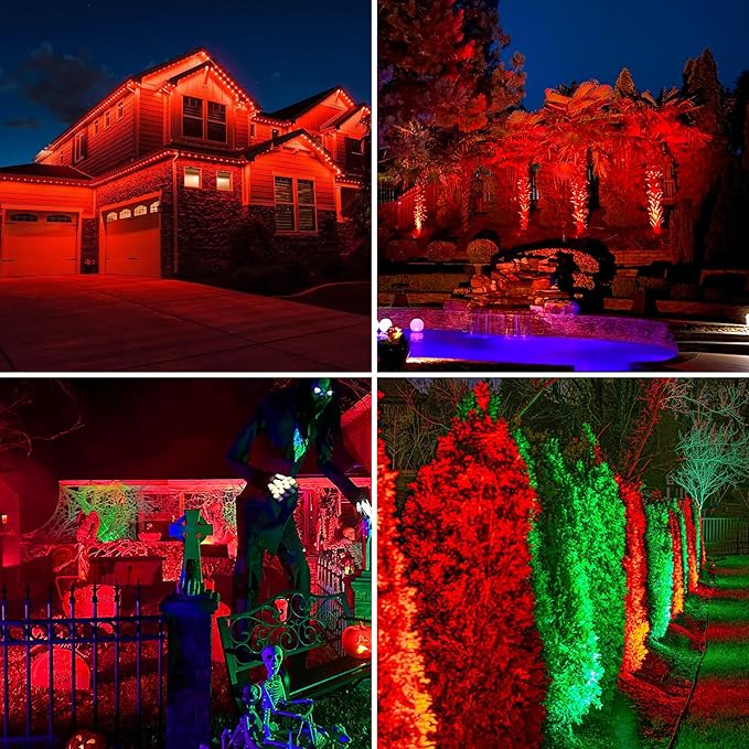 Red Solar Spot Lights Outdoor,20 LED Waterproof IP65 Solar Landscape Light Adjustable Panel Spotlights for Wall Tree Yard Garden Halloween Christmas Lighting 4 Pack