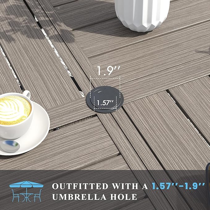 VICLLAX Patio Table and Chair Set of 4, All Weather Metal Round Outdoor Dining Furniture Set-40.6" Round Outdoor Table and Chairs, Grey Wood Grain Tabletop