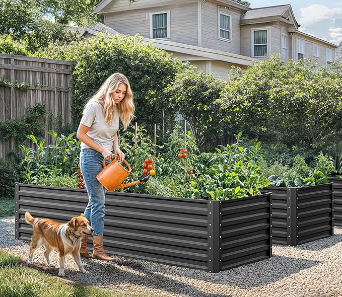 YITAHOME 6x3x2ft 2pcs Large Raised Garden Bed Kit, Galvanized Metal Planter Box with Gloves, Ground Nails, Support Rod, Outdoor Above Ground Planters for Plants Vegetables Flowers, Black