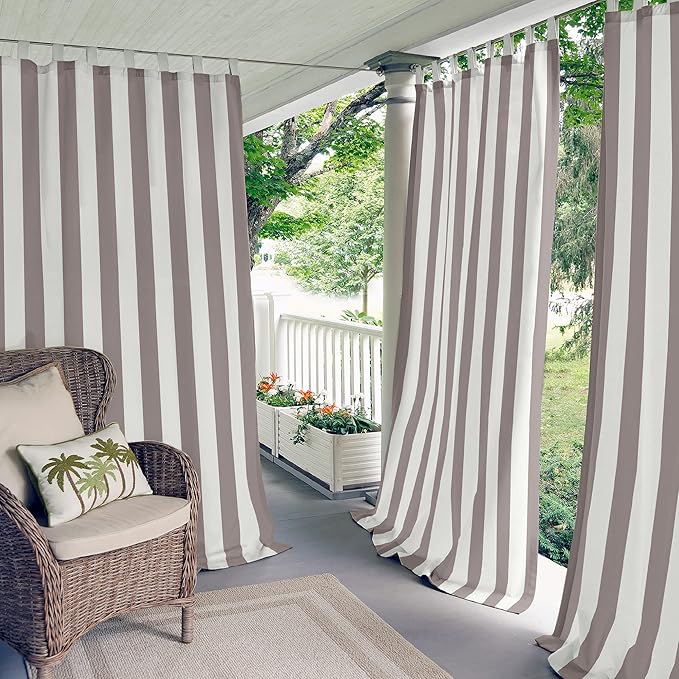 Elrene Home Fashions Highland Stripe Indoor/Outdoor Curtain Panel, 50 inches X 108 inches, Gray