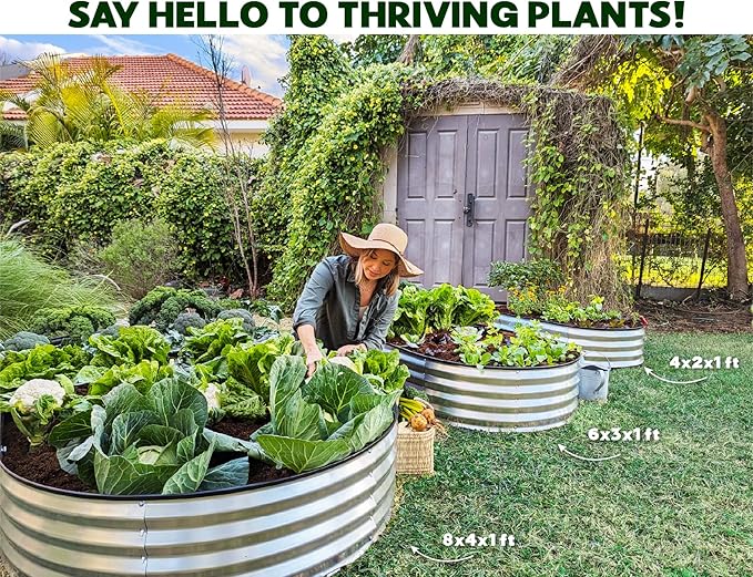Plant & Plot Galvanized Raised Garden Beds Outdoor // 4×2×1 ft Planter Raised Bed for Gardening, Vegetables, Flowers // Large Metal Garden Box (Silver) // Patented Tool-Free Design