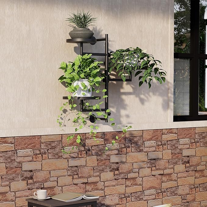 Rotating Wall Plant Shelves Plant Shelf for Window 3-Tier Metal Wall Plant Holder for Multiple Plants with Hanging Indoor Home Decor