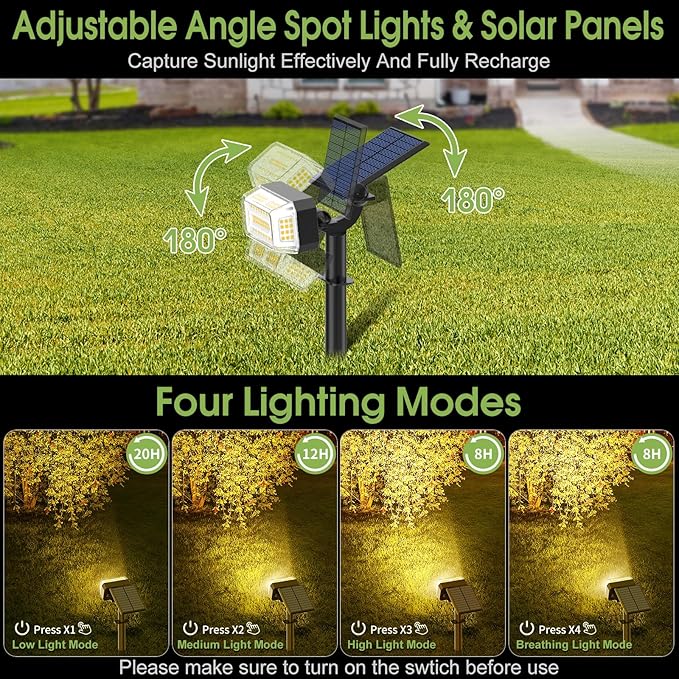 102 LED Solar Spot Lights Outdoor Waterproof IP65, Adjustable Landscape Spotlights, [8 Pack/4 Modes] Auto On/Off Solar Powered Flood Lights for Outside Yard Garden Wall Pathway (Warm White)