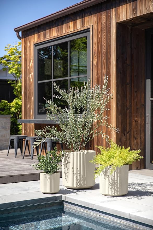 Veradek Demi Series Set of 3 Round Planters for Porch, Patio, Backyard | Durable Plastic-Concrete Material | Modern Décor for Tall Plants, Flower