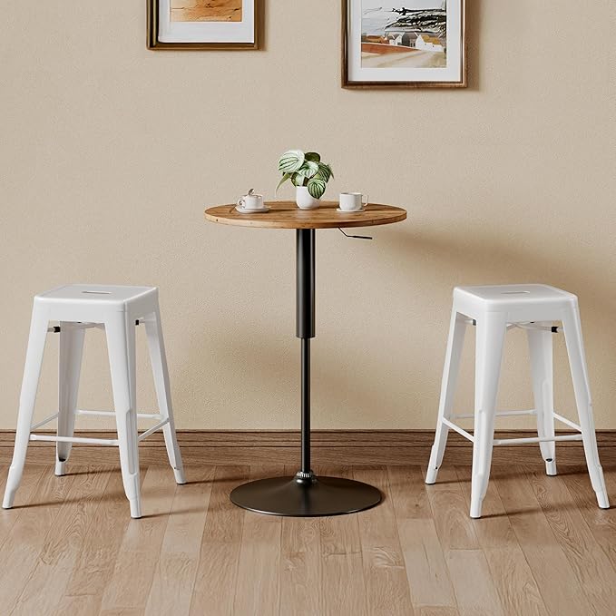 Yaheetech 24 Inch Metal Barstools Set of 4, Counter Height Backless Stools, Industrial Stackable Bar Chairs with Footrest for Kitchen/Dining Room/Bistro/Patio, White