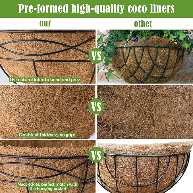 2 Pack 16 Inch Round Replacement Coco Liners for Hanging Basket Natural Coconut Fiber Liner for Flower Planter Coco Coir Pots for Outdoor Garden Plants