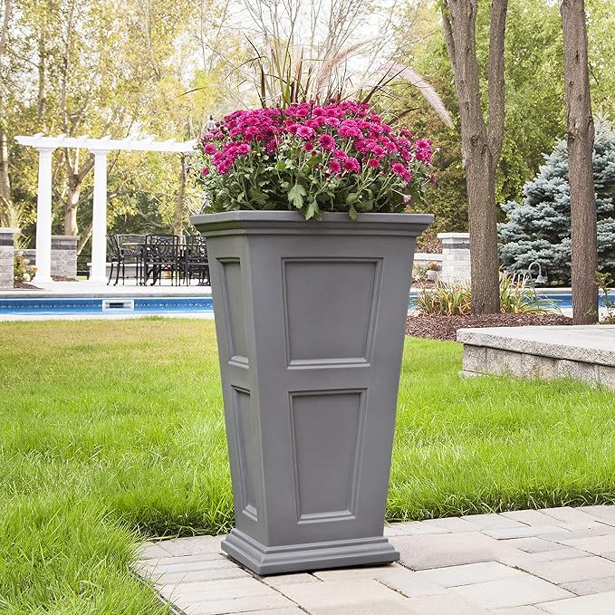 Mayne Fairfield 28-Inch Tall Planter – Self-Watering, Weather-Resistant Planter for Flowers – Durable Outdoor Design for Patio, Porch, or Entryway