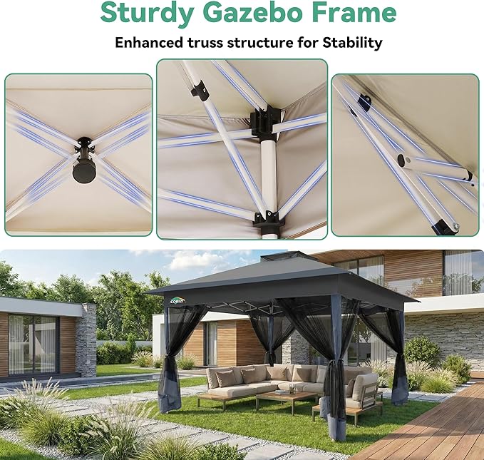 COBIZI 13x13 FT Pop up Gazebo on Clearance - Outdoor pop up Canopy Tent,carpas para Patio, Shelter - Screen Tents with Portable Carry Bag, Patio Gazebos for Camping,Garden,Deck,Backyard,Darkgrey